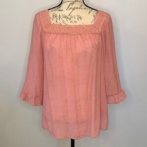 FREE with purchase! Robert Louis square neck gauze top eyelet lace trim XL.